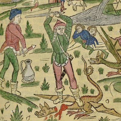Cadmus et le dragon (Ovide Moralisé, livre III, Bruges, 1484)