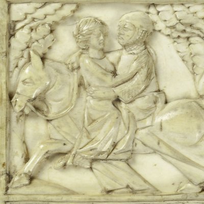 Le siège du château d'Amour (Coffret en ivoire de la reine Hedwige de Pologne, couvercle)