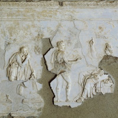 Phaéton demande son char au Soleil (Décor en stuc d'une maison sous la Villa Farnesina)