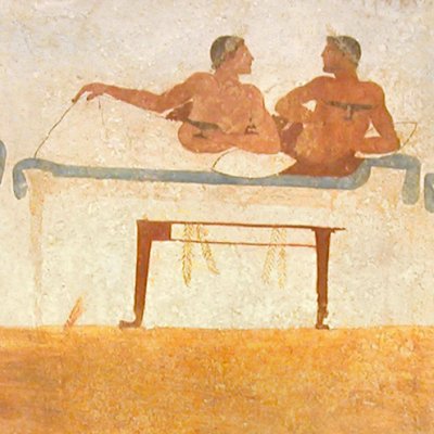 Convives écoutant de la musique et buvant du vin (Tombe du plongeur, côté sud)