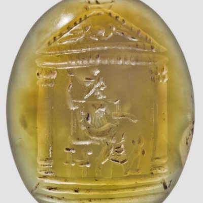 Serapis in his temple (intaglio)