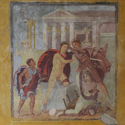 Oreste tue Néoptolème devant Hermione sur l'autel d'Apollon (Maison de Marcus Lucretius Fronton)