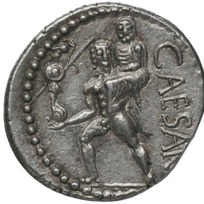 Denier de César avec Énée portant Anchise et le palladium