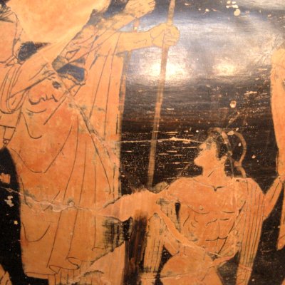Énée fuyant Troie avec Créuse, Anchise et Ascagne (amphore à figures rougs) -