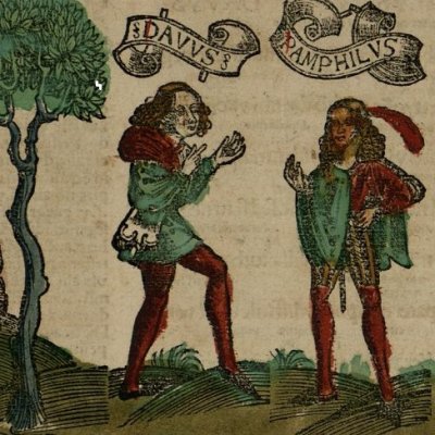 L'Andrienne, acte II, scènes 4 et 5 (Térence, Comœdiæ, Strasbourg, Grüninger, 1496)