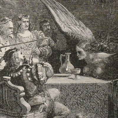 Ariel en harpie face à Alonso (Shakespeare, The Tempest, 1860)