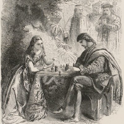 Miranda et Ferdinant jouent aux échecs (Shakespeare, The Tempest, 1860)