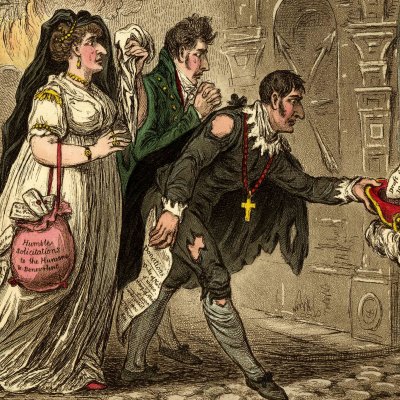 Theater beggars receiving alms - James Gillray
