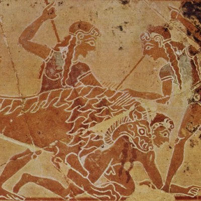 Chasse au lion (olpé Chigi) - peintre Chigi