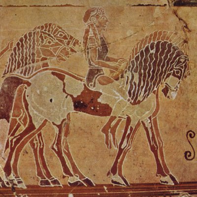 Cavaliers suivant un char (olpé Chigi) - peintre Chigi