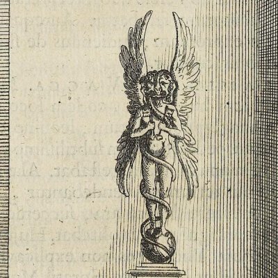 Statue de Mithra ailé à tête de lion avec un serpent (Montfaucon, Diarium Italicum, 1702)