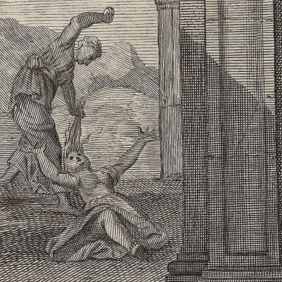 Alcmène accouche d'Hercule. Punition de Galanthis (Métamorphoses Banier 1732, l.9) 