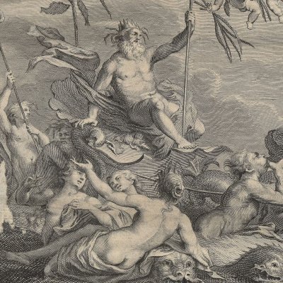 La fin du déluge. Neptune calme les flots (Métamorphoses Banier 1732, l.1) - Philipp van Gunst