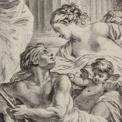 Hercule désarmé par Omphale (Métamorphoses Banier 1769, suppl. l.9) - Boucher