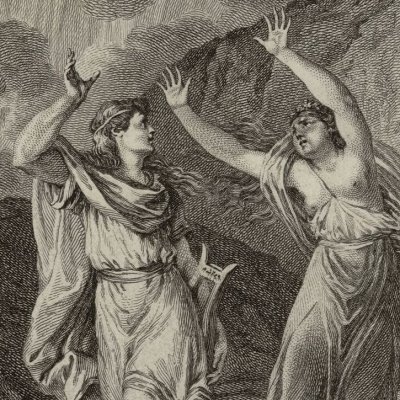 Eurydice ravie à Orphée à la porte des Enfers (Métamorphoses Banier 1769, l.10) - Moreau