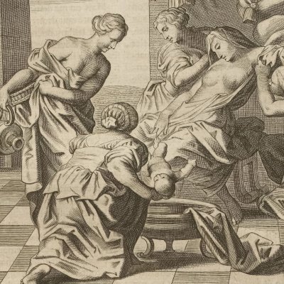 Alcmène accouche d'Hercule grâce à Galanthis (Métamorphoses Du Ryer 1702, l.9)