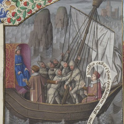 La mauvaise et la bonne navigation de la vie. Jésus incarnation du Verbe (Cité de Dieu l.9, Fr18 fol.222v)