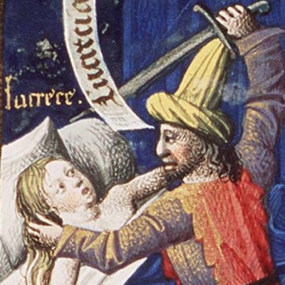 Viol et suicide de Lucrèce (Cité de Dieu, MMW10A11, F23r)