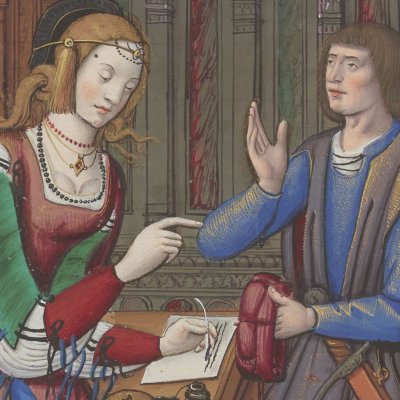 Hypsipyle writes to Jason (Epîtres d'Ovide, trans. Saint-Gelais, Fr 873, F35v)