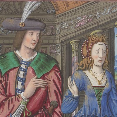 Hermione et Oreste (Epîtres d’Ovide, trad. Saint-Gelais, Fr 873, F50v)