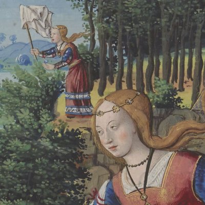 Ariane à Naxos voit Thésée partir (Epîtres d’Ovide, trad. Saint-Gelais, Fr 873, F62v)