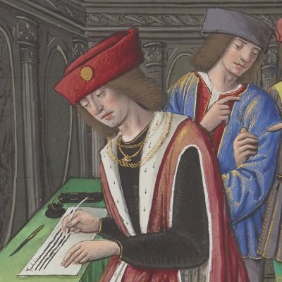 Acontius écrit à Cydippe (Epîtres d’Ovide, trad. Saint-Gelais, Fr 873, F133v)