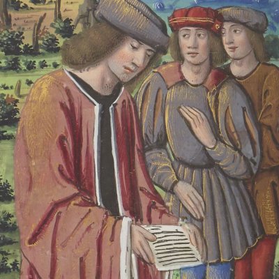 Phaon lit la lettre que Sappho lui a écrite (Epîtres d’Ovide, trad. Saint-Gelais, Fr 873, F146v)