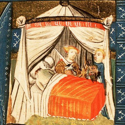 Judith donne la tête d'Holopherne à sa servante (Bible d'Utrecht, KB 78D38 II, F3r)