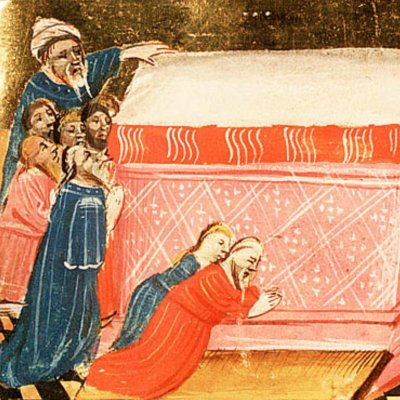 Les habitants de Jérusalem couvrent l'autel du Temple d'un sac (Bible d'Utrecht, KB 78D38 II, F4r)
