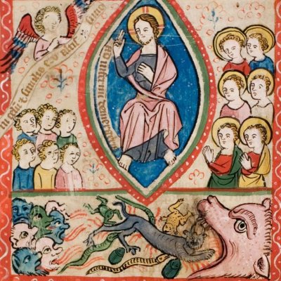 Le Christ de l'Apocalypse et la création d'Eve (Speculum Humanae salvationis, Hs-2505, F2v)