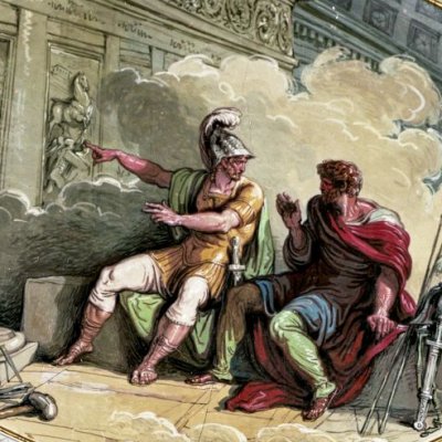 Énée et Achate devant les bas-reliefs du temple de Junon à Carthage (Palais Marescalchi, Salon d'Énée) - Felice Giani