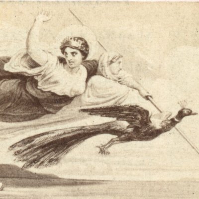 Junon planant au-dessus de la flotte d'Énée (Énéide 1, éd. Dübner, Didot, 1858)