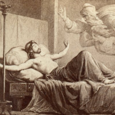 Anchise apparaît en songe à Énée (Énéide 5, éd. Dübner, Didot, 1858)
