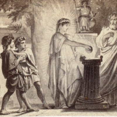 Le feu prend aux cheveux de Lavinia (Énéide 7, éd. Dübner, Didot, 1858)