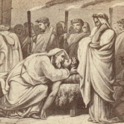 Évandre pleure la mort de son fils Pallas (Énéide 11, éd. Dübner, Didot, 1858)