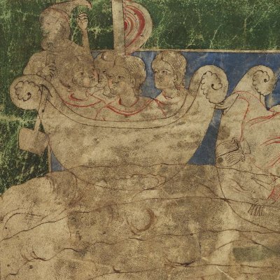 Départ des Troyens en bateau. La tempête (Heinrich von Veldeke, Stabi mgf 282, F4r)
