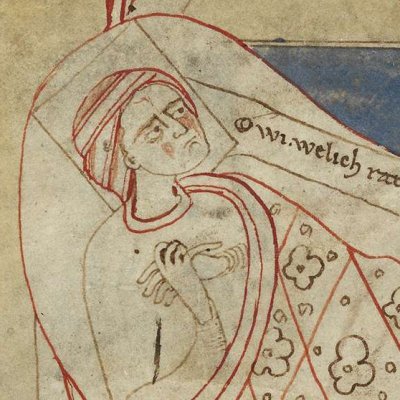 Didon dans les tourments de la passion. Elle se confie à Anna (Heinrich von Veldeke, Stabi mgf 282, F11r)