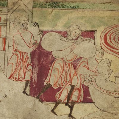 Les Troyens chargent secrètement leurs vaisseaux (Heinrich von Veldeke, Stabi mgf 282, F15r)