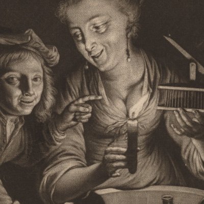 Servante avec une souricière - Verkolje d'après Dou
