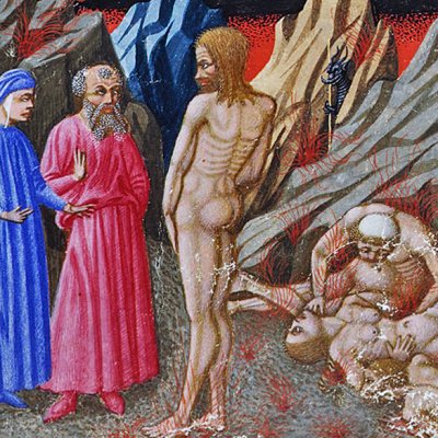 7th circle, 3rd zone. Capanea. Violents against God (Divine Comedy, Yates Thompson 36) - Priamo della Quercia