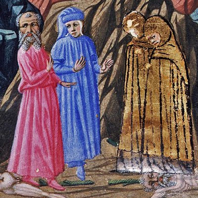 8e cercle, 6e bolge. Trois couples d'hypocrites (Divine Comédie, Yates Thompson 36) - Priamo della Quercia