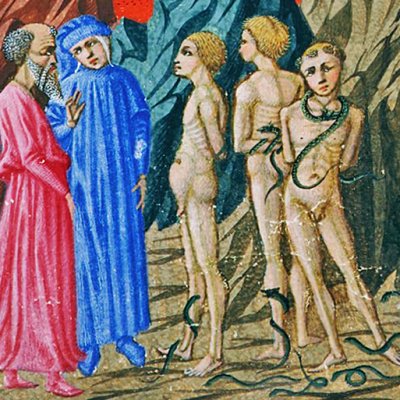 8e cercle, 8e bolge. Supplice des voleurs : Vanni Fucci (Divine Comédie, Yates Thompson 36) - Priamo della Quercia