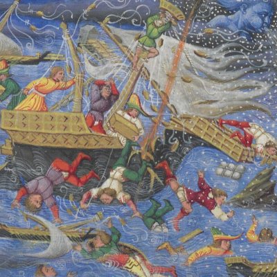 Les vents se déchaînent sur la flotte d'Énée (Énéide, Riccardiana, Ms492, f°62v)
