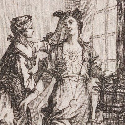 Zilia quittant ses habits Incas (Lettres d'une Péruvienne, 1752) - Delafosse d'après Eisen