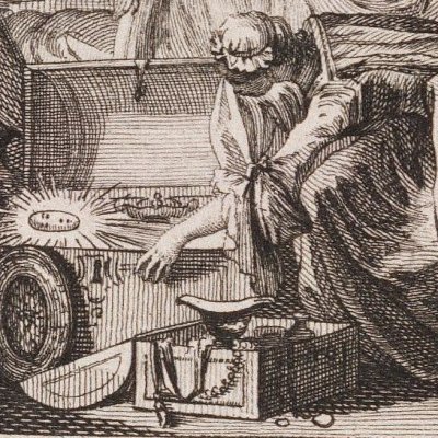 Zilia déballant ses trésors Incas (Lettres d'une Péruvienne, 1752) - Delafosse d'après Eisen