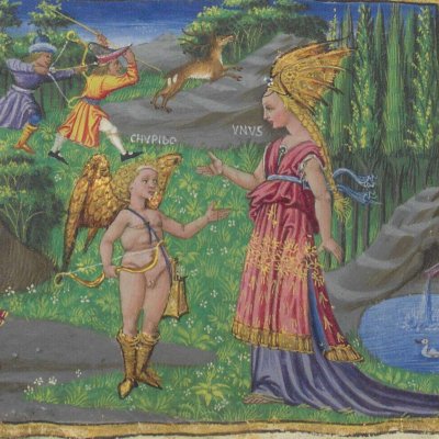 Venus asks Cupid to take on the appearance of Ascanius for Dido (Aeneid, Riccardiana, Ms492, f°73v)