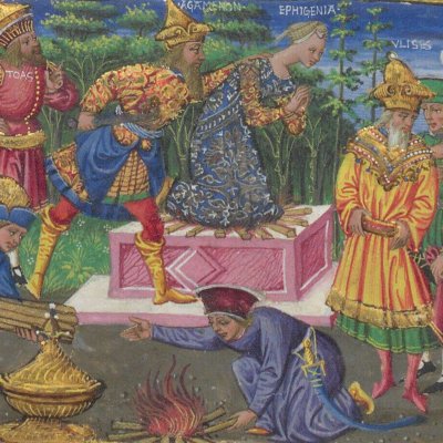 Le sacrifice d'Iphigénie (Énéide, Riccardiana, Ms492, f°78r)