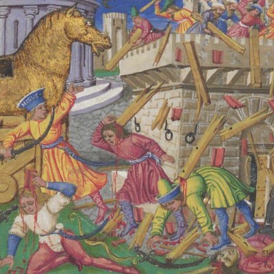 Les Troyens battent en retraite (Énéide, Riccardiana, Ms492, f°84v)