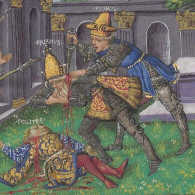 Pyrrhus égorge Priam (Énéide, Riccardiana, Ms492, f°86v)