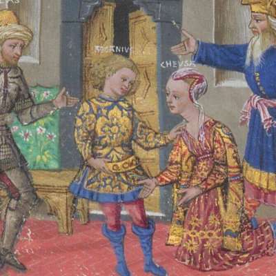 Créuse supplie Énée de ne pas partir (Énéide, Riccardiana, Ms492, f°88r)